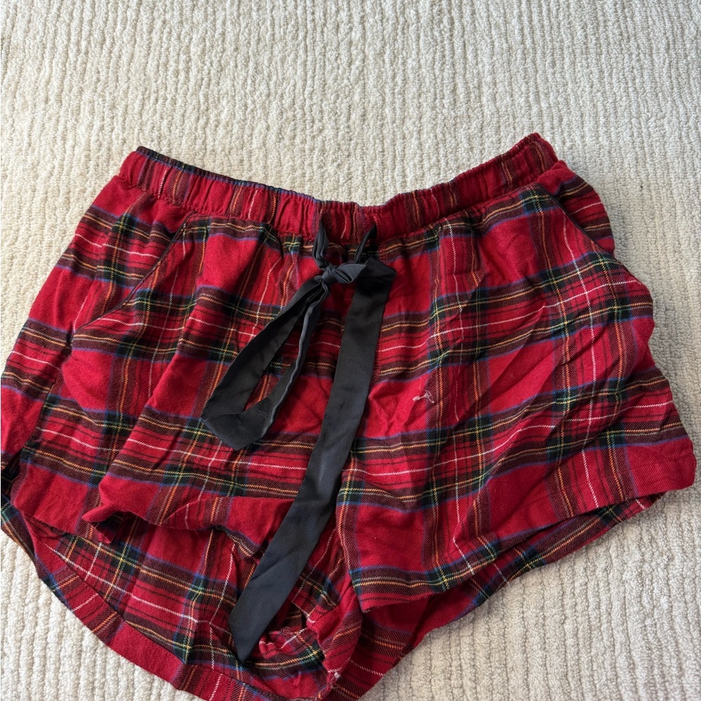 Red Plaid Shorts with Black Ribbon